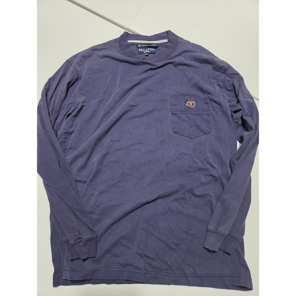 Regatta Shirt Mens Medium M Blue Long Sleeve Pocket Vintage Embroidered